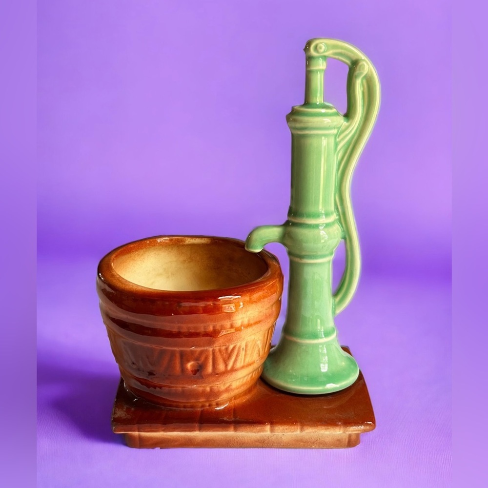 Vintage Morton Art Pottery Water Pump & Bucket Small Planter c. 1950's